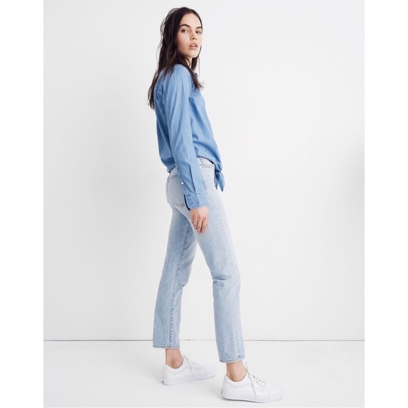 MADEWELL Denim Tie-Front Shirt In Hillford Wash Size M - Picture 3 of 9